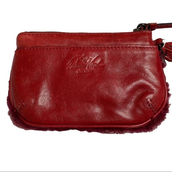 Patricia Nash Laser Cut Sherpa & Leather Wristlet In Berry Red